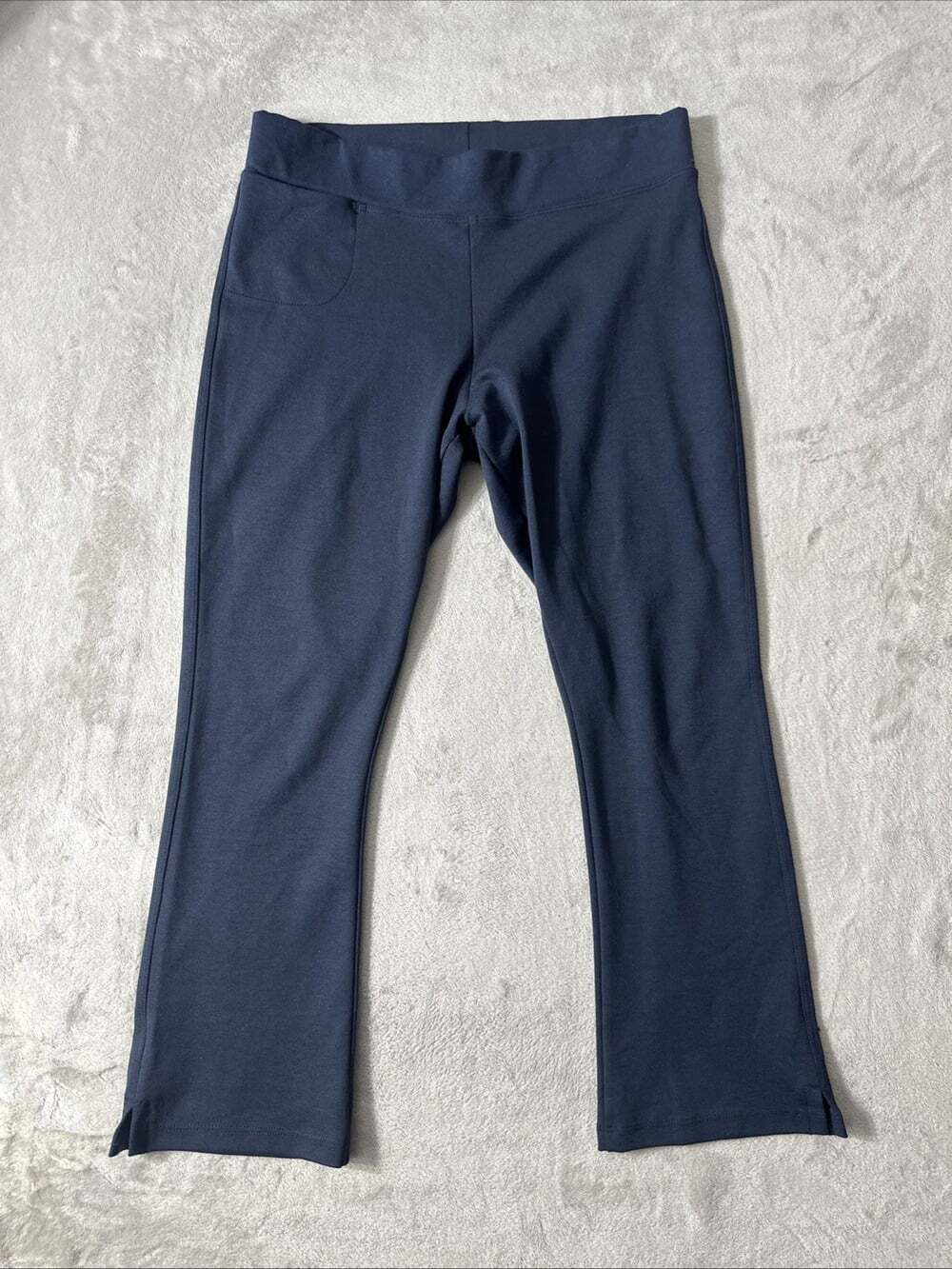 American Giant Womens 10 Navy Cropped Kick Flare Pull On Stretch Pants Made USA